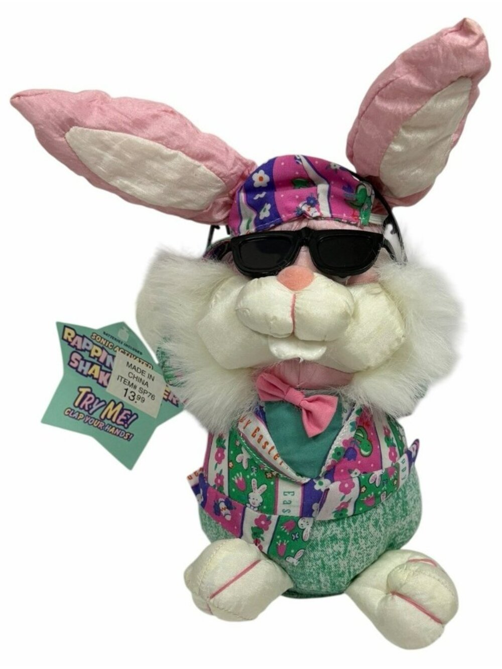 NOS Vintage 1990s Sonic Activated Rappin Easter Shaky Pals Bunny Rabbit Plush